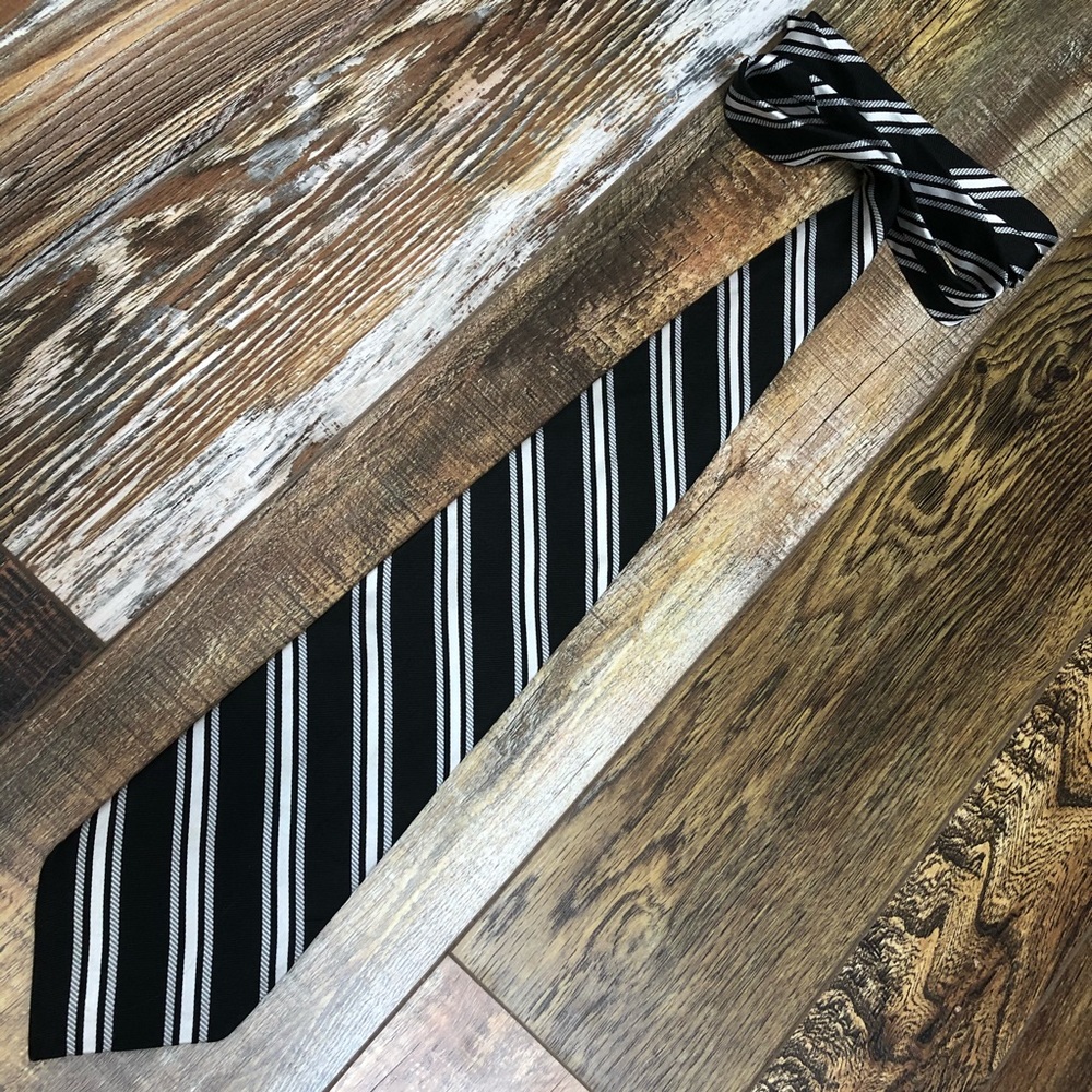 Hilary Radley Black White Stripe Silk Tie